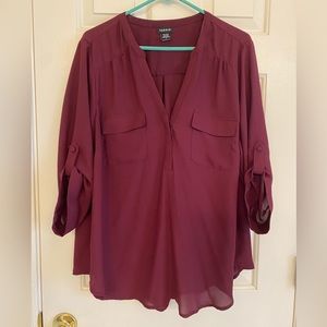 Torrid V-Neck Maroon 3/4 Sleeve Blouse